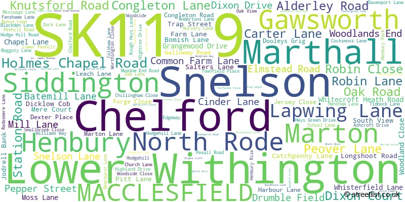 A word cloud for the SK11 9 postcode